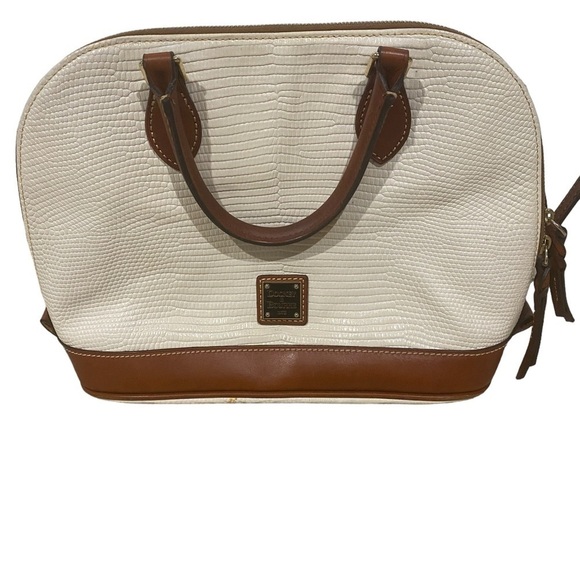 Dooney & Bourke Pebble Zip Zip Satchel Purse White / Brown with Bag and Keychain - Picture 2 of 14